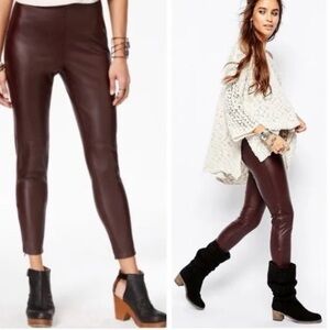 FREE PEOPLE Faux Leather Pants Skinny Ankle Zippers Oxblood Brown Red Size 6